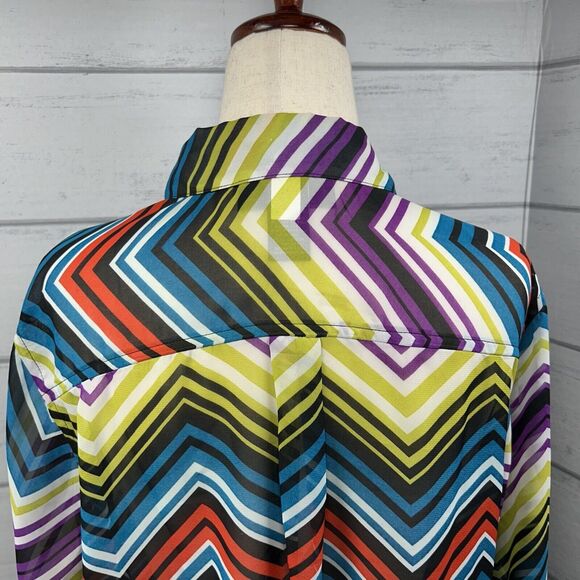 Lane Bryant Women's Top See Thru Chiffon Zigzag Long Sleeve Size XXL 2XL 18/20 - Picture 6 of 8